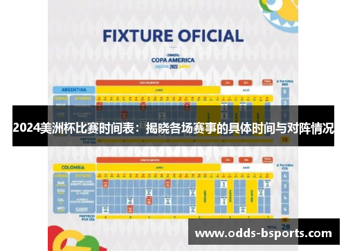 2024美洲杯比赛时间表：揭晓各场赛事的具体时间与对阵情况